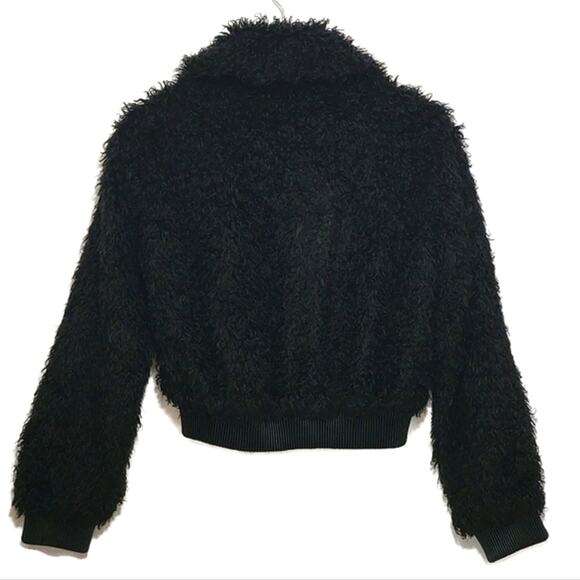 ZARA WOMAN Faux Fur Teddy Bomber Jacket Black Crop Coat Fall Winter Layering S - Picture 9 of 16